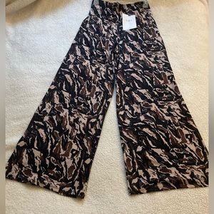 Zara Black and Brown Patterned Wide-Leg Pants